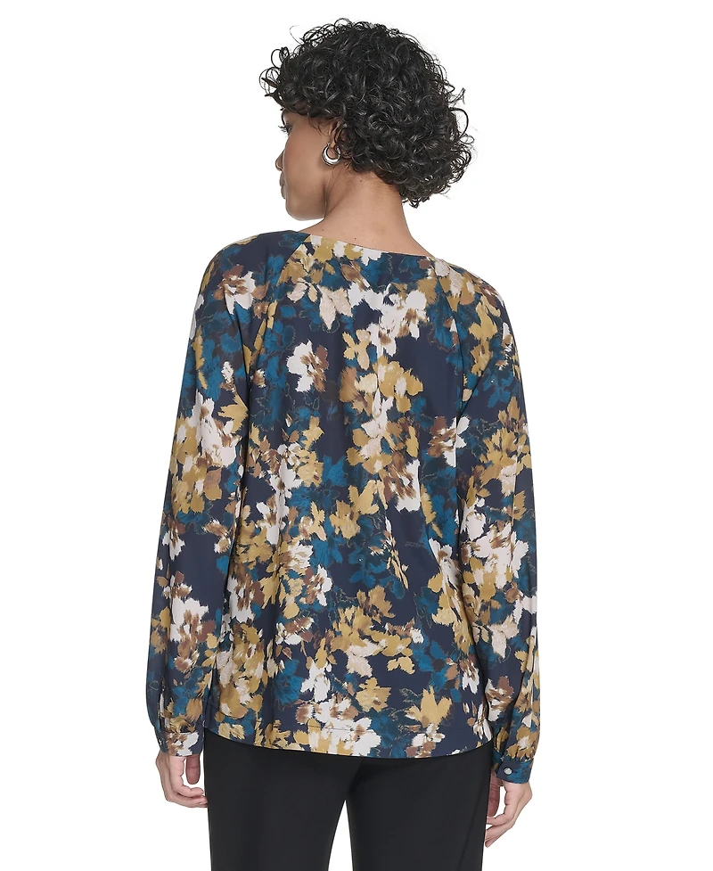 Calvin Klein Women's Long Sleeve Keyhole Blouse
