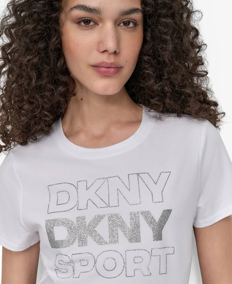 Dkny Women's Sport Glitter Logo Crew Neck T-shirt