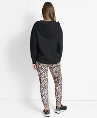 Dkny Women's Woven Patch Oversized Full Zip Jacket Hoodie
