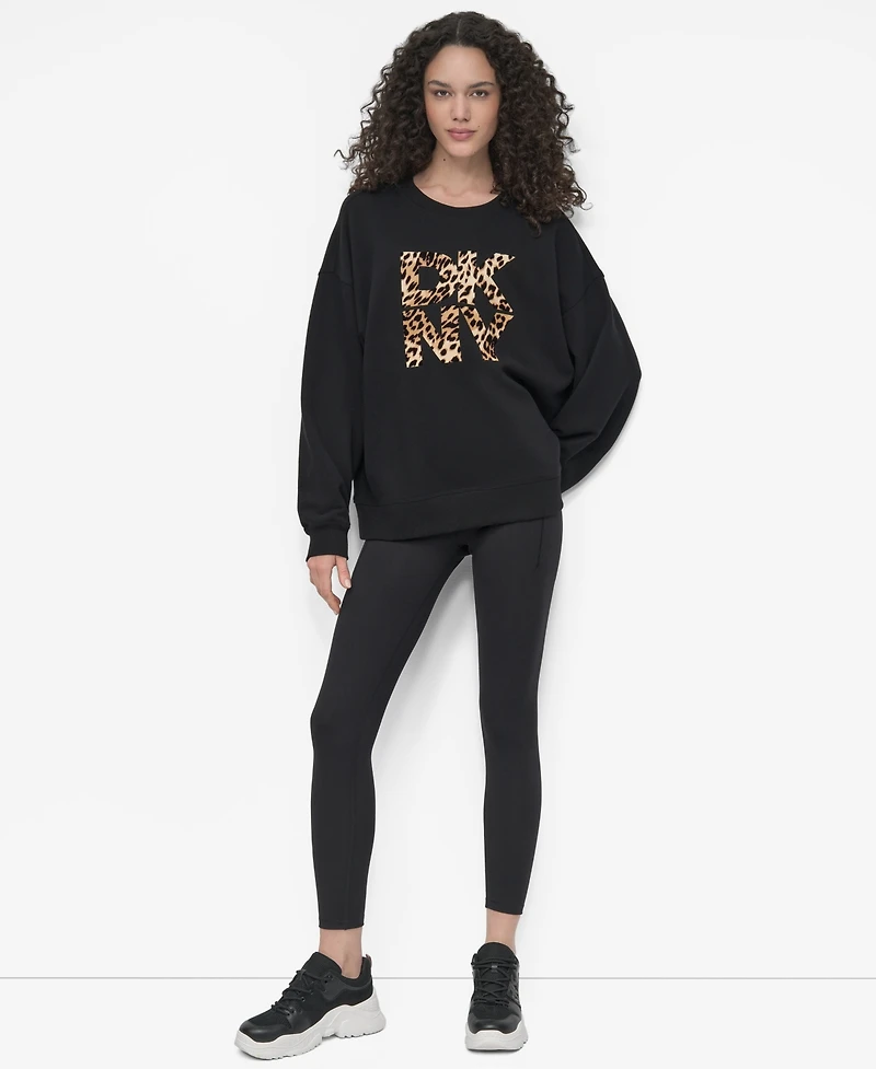 Dkny Women's Stacked Flock Logo Crew Neck Top
