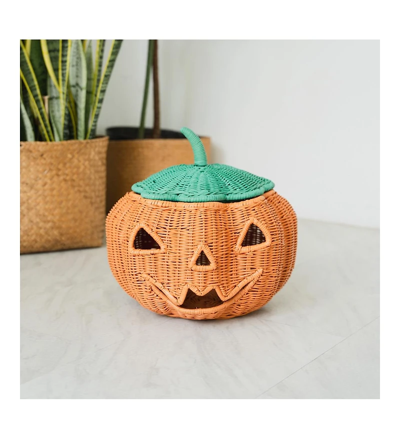 Momiji - Handcrafted Rattan Pumpkin Face Basket - Wicker