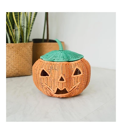Momiji - Handcrafted Rattan Pumpkin Face Basket - Wicker