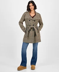 Bcx Juniors' Plaid Funnel-Neck Trench Coat