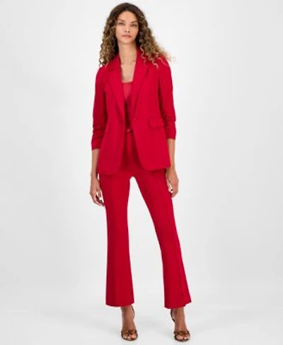 Bar Iii Womens One Button Scrunched Sleeve Jacket Satin Scoop Neck Camisole High Rise Flared Leg Pants Macys Exclusive