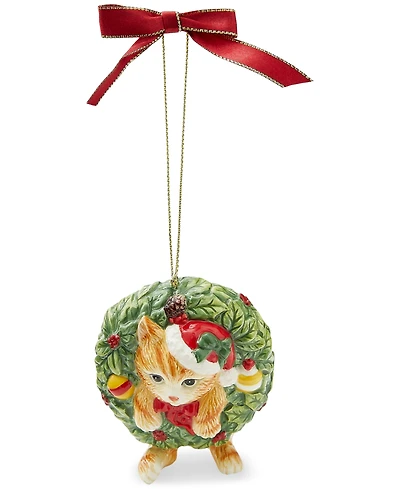 Spode Christmas Tree Kitten In Wreath Ornament