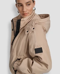 Dkny Women's Hooded Sewn-In Diamond Quilted Lining Oversize Jacket