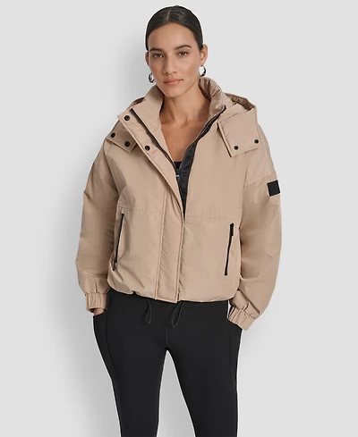 Dkny Women's Hooded Sewn-In Diamond Quilted Lining Oversize Jacket