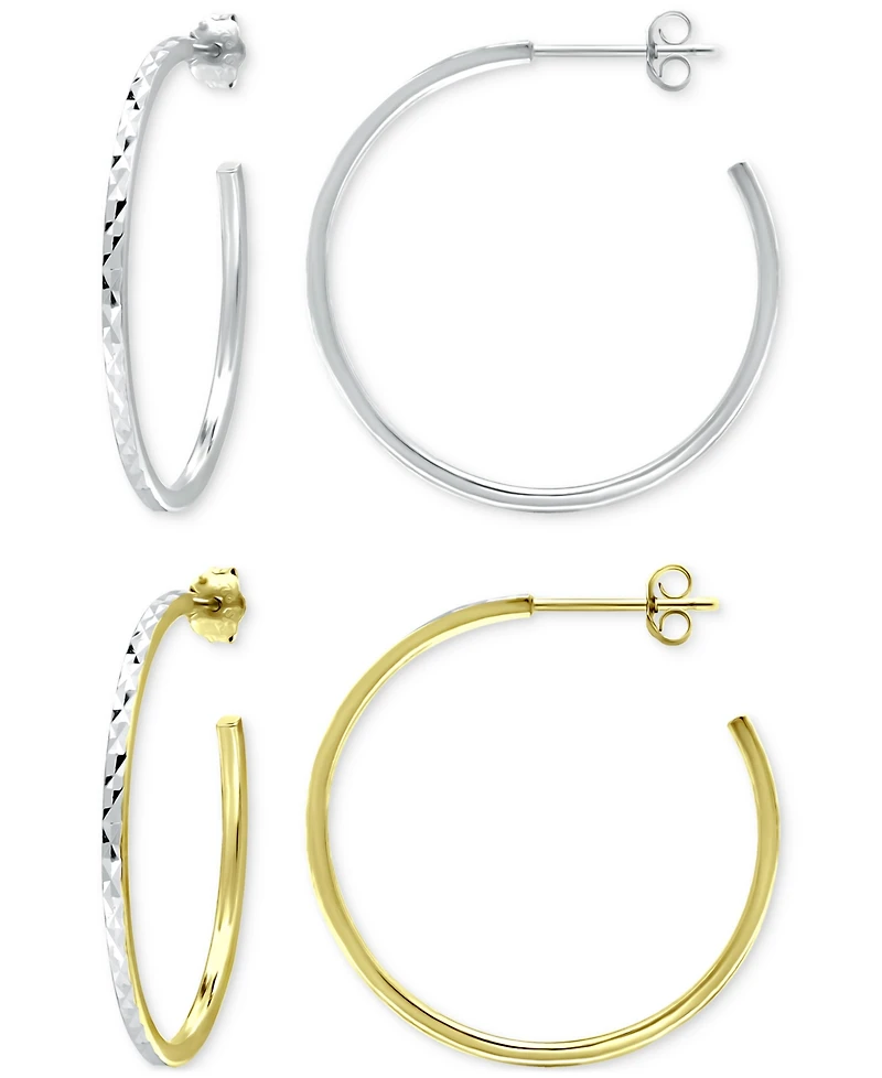 Giani Bernini 2-Pc. Set Textured Medium Hoop Earrings in Sterling Silver & 18k Yellow Gold over Sterling Silver, 1.18", Macy's Exclusive