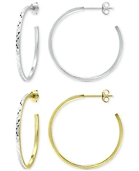 Giani Bernini 2-Pc. Set Textured Medium Hoop Earrings in Sterling Silver & 18k Yellow Gold over Sterling Silver, 1.18", Macy's Exclusive