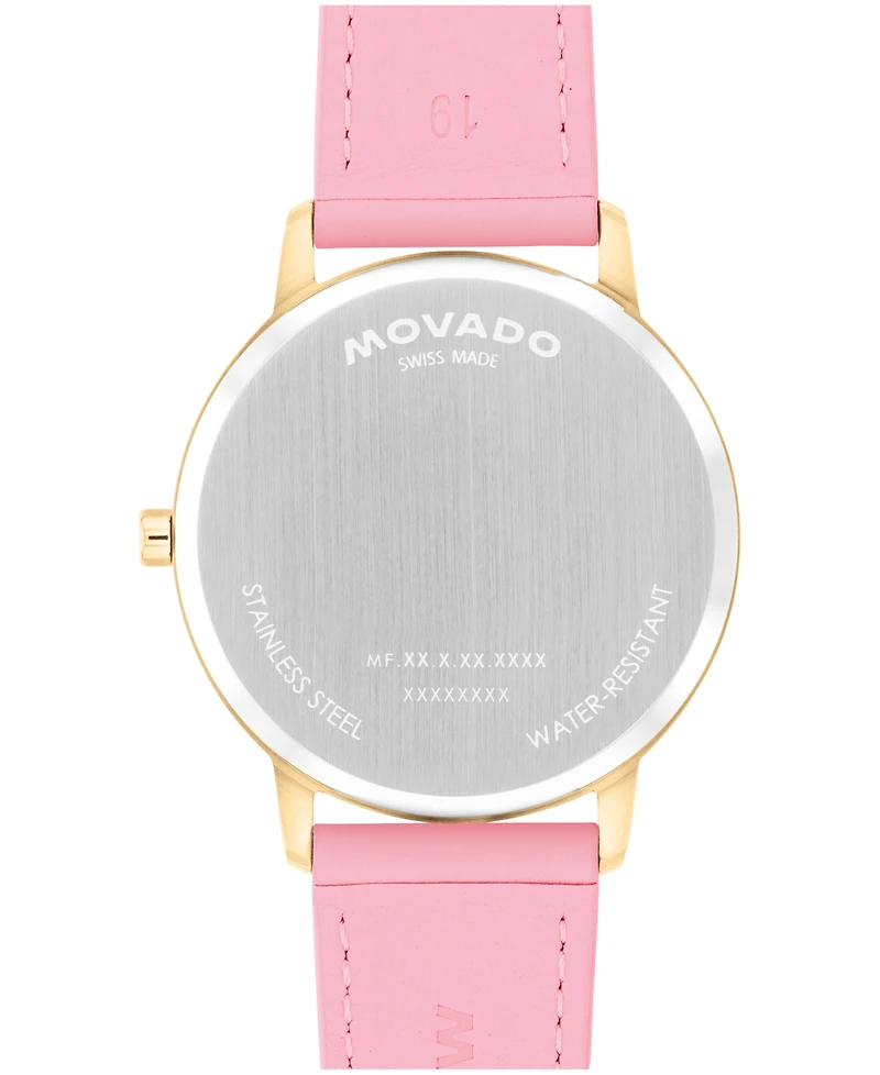 Movado Unisex Face Swiss Quartz Pink Leather Watch, 39mm