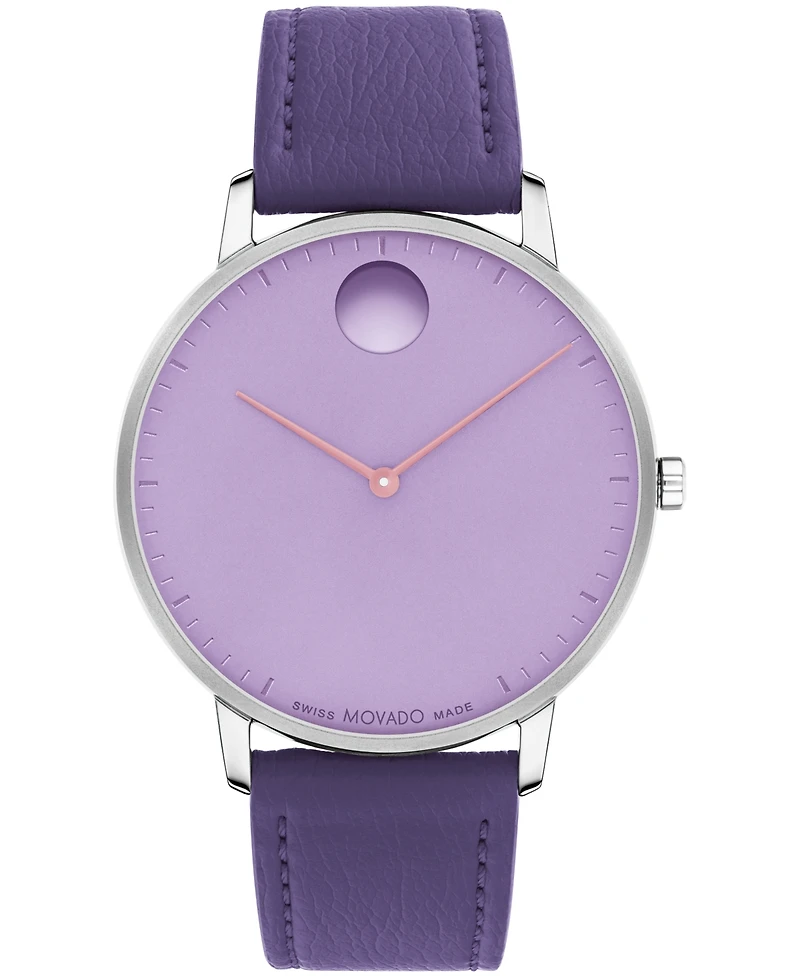 Movado Unisex Face Swiss Quartz Plum Leather Watch, 41mm