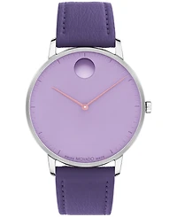 Movado Unisex Face Swiss Quartz Plum Leather Watch, 41mm