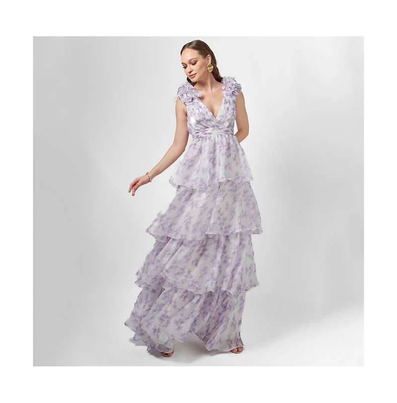 Bariano Women's Violeta Tiered Print Gown