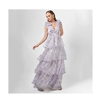 Bariano Women's Violeta Tiered Print Gown