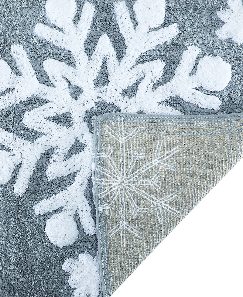 Holly Bells Snowflakes Cotton Bath Rug, 20" x 32"
