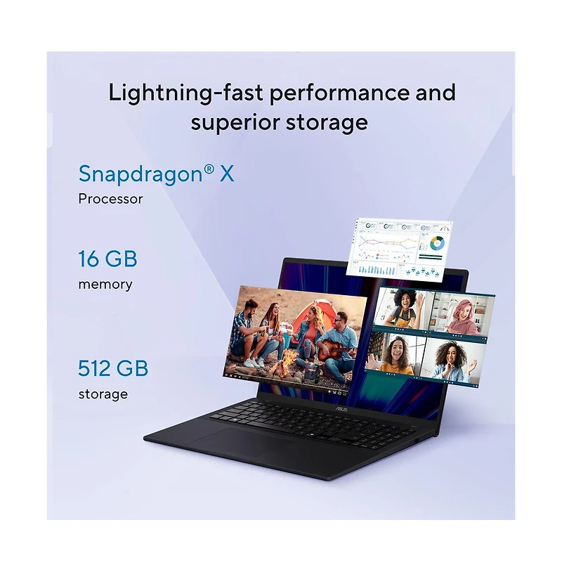 Asus 16" Vivobook 16 Copilot + Pc Laptop Snapdragon X X1 26 100 16GB Ram LPDDR5x Qualcomm Adreno Graphics 512GB Ssd Storage - Quiet Blue