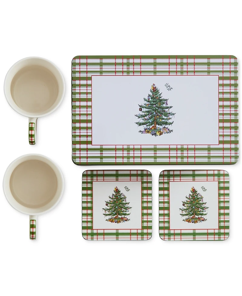 Spode Christmas Tree 5-Piece Mug & Tin Coaster Set