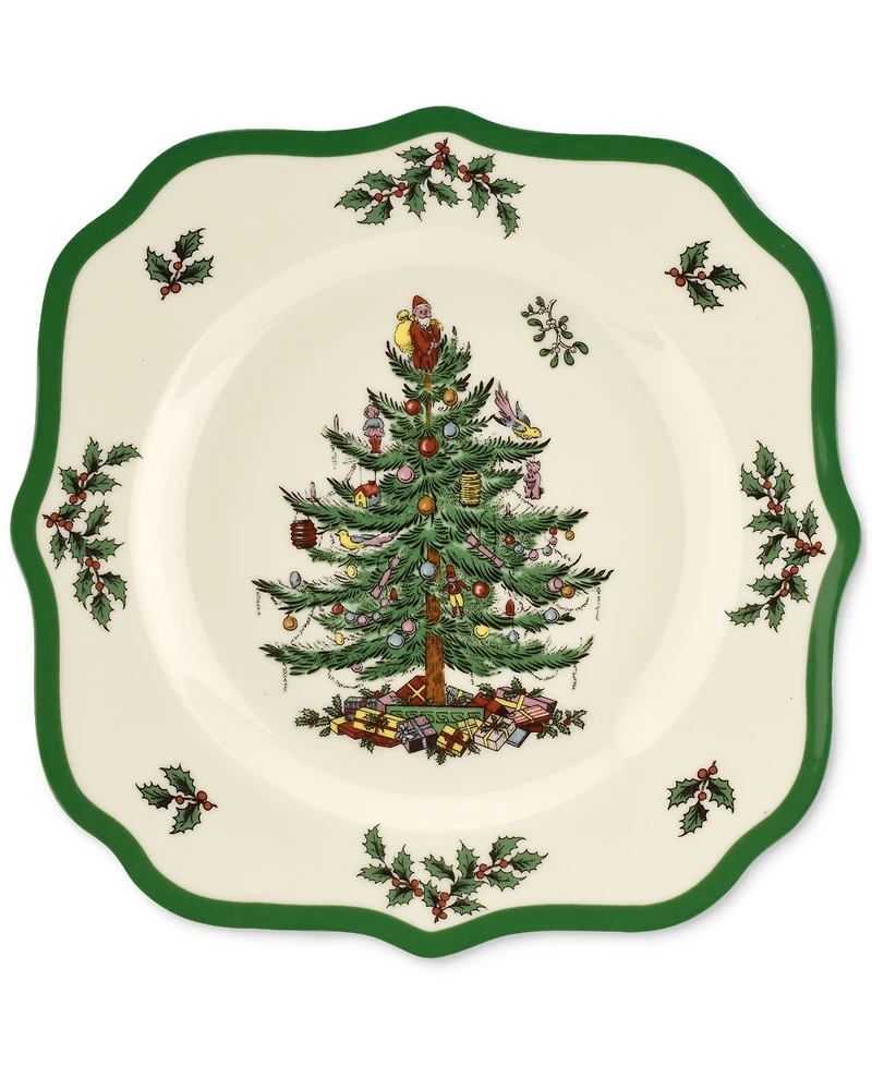 Spode Christmas Tree Scalloped 9" Salad Plate, Set of 4