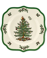 Spode Christmas Tree Scalloped 9" Salad Plate, Set of 4