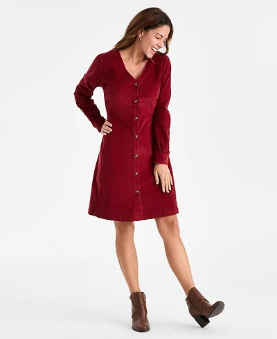 Style & Co Women's Corduroy Button-Front V-Neck Dress, Macy's Exclusive