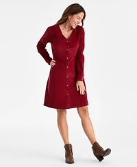 Style & Co Women's Corduroy Button-Front V-Neck Dress, Macy's Exclusive