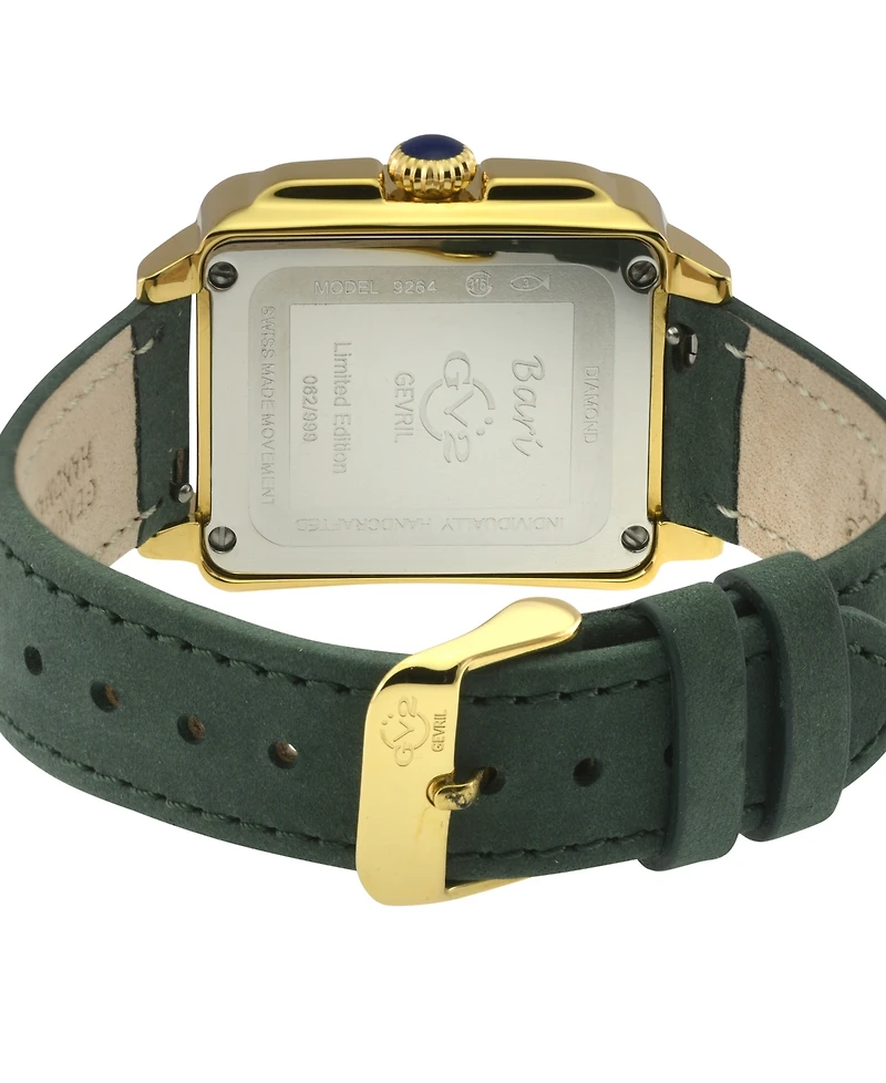 GV2 by Gevril Women's Bari Diva Iron Green Leather Strap Watch, 34mm