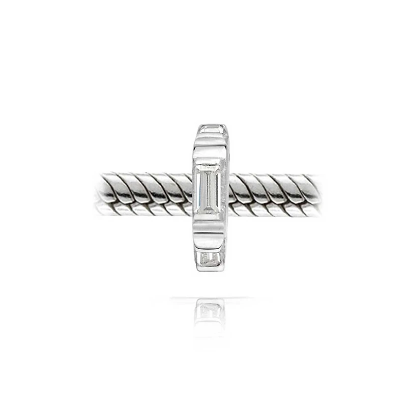 Bling Jewelry Geometric Baguette Cz Thin Spacer Bead Charm Cubic Zirconia .925 Sterling Silver Fits European Bracelet