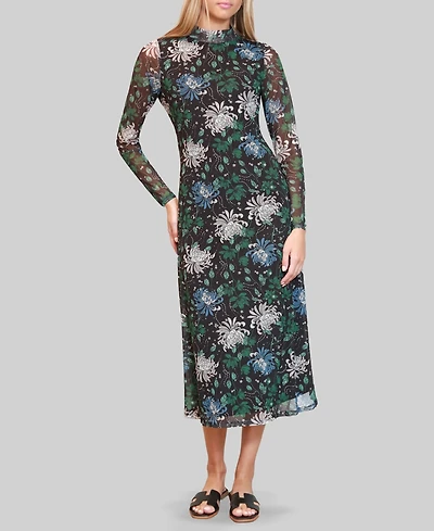 Almost Famous Juniors' Printed-Mesh Long-Sleeve Dress
