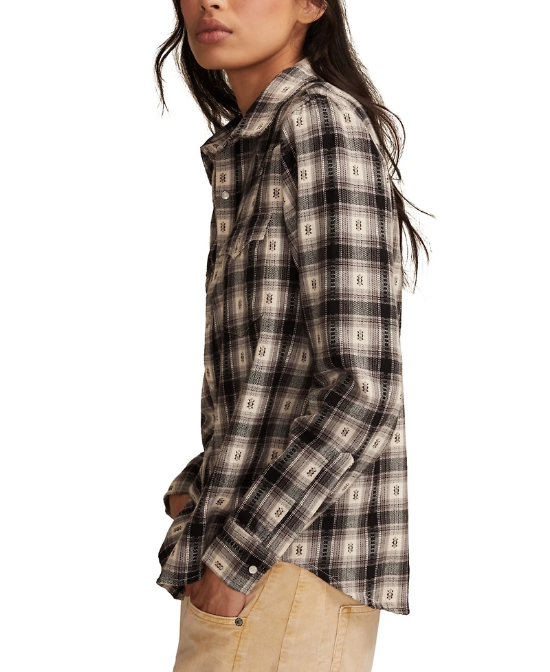 Lucky Brand Women's Western Flannel Long Sleeve Button Down Shirt