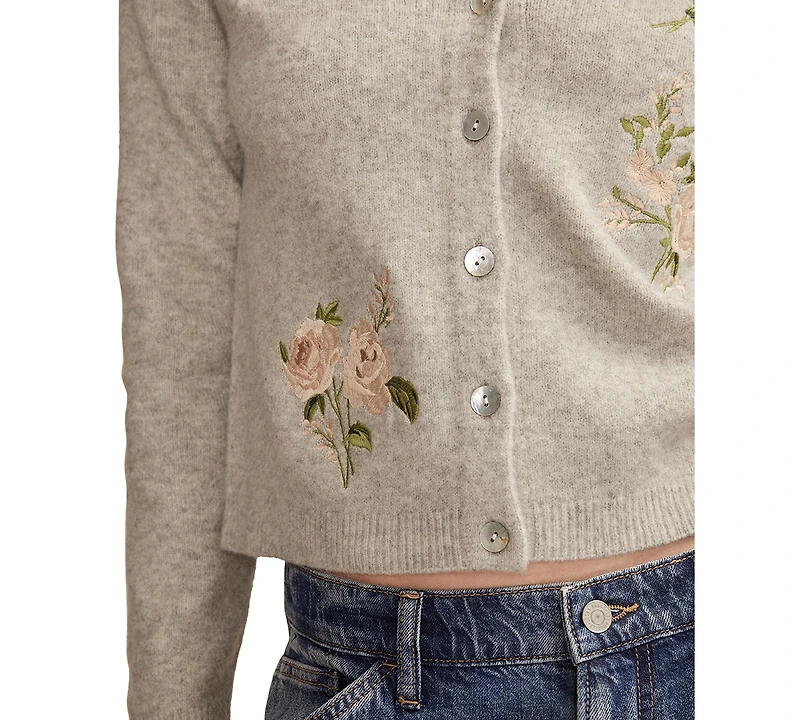 Lucky Brand Women's Cloud Soft Embroidered Crewneck Cardigan