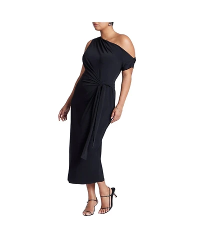 Eloquii Women's Plus Off The Shoulder Tie Front Midi Dress