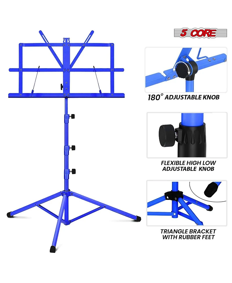 5 Core Music Stand Adjustable Desktop Book Stands Portable Sheet Holder All Metal Foldable Bookstand
