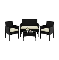 Yaheetech 4-Piece Outdoor Reception Set with 1 2-Seat Sofa, 2 Single-Seat Sofa and 1 Coffee Table, Black/Beige