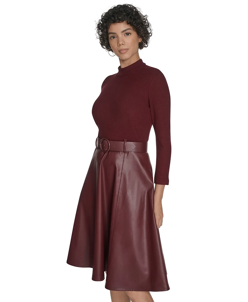 Calvin Klein Women's Pleather Combo Midi Dress