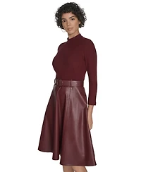 Calvin Klein Women's Pleather Combo Midi Dress