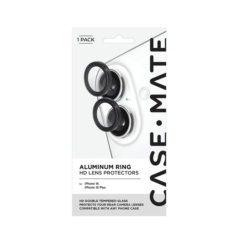 Case-Mate Aluminum Ring Camera Lens Glass Protector for Apple iPhone 16 / iPhone 16 Plus-Black