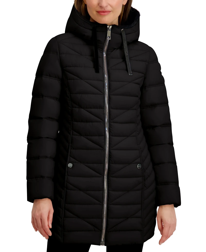 Nautica Women's Faux-Fur-Lined Hooded Puffer Coat