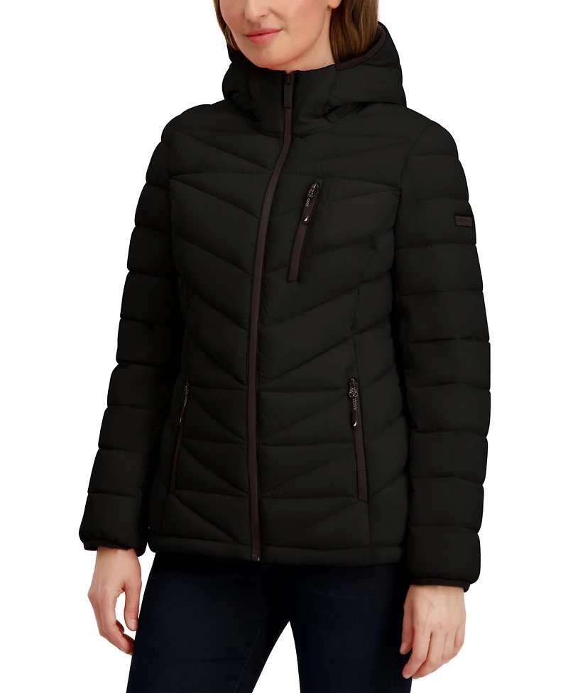 Nautica Women's Hooded Zip-Front Puffer Coat