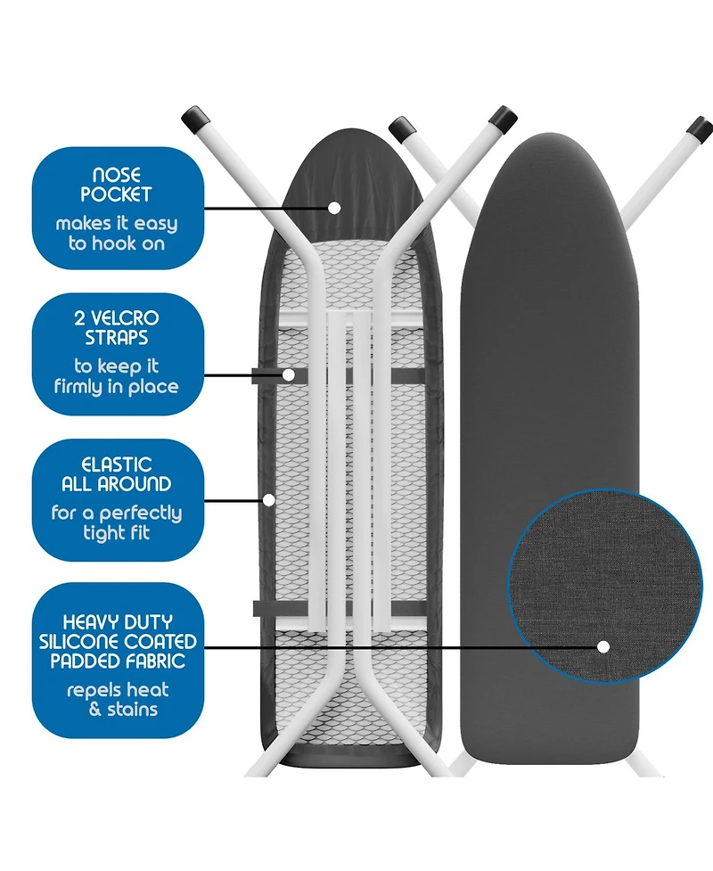 Hearth & Harbor Ironing Board Cover and Pad 15x54 Full Size, Thick Heavy Duty Scorch Resistant Padding Elastic Edge Hook & Loop Fastener, Iron Board C
