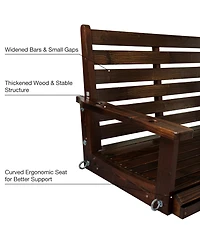 Wooden Porch Swing, Ergonomic Seat, Bench Swing with Hanging Chains and 7mm Springs, Heavy Duty 880 Lbs, for Outdoor Patio Garden Yard (Deep Brown, 3-