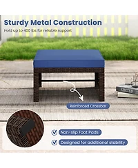 Costway Patio Pe Rattan Ottomans with Soft Zippered Cushions for Deck Outdoor