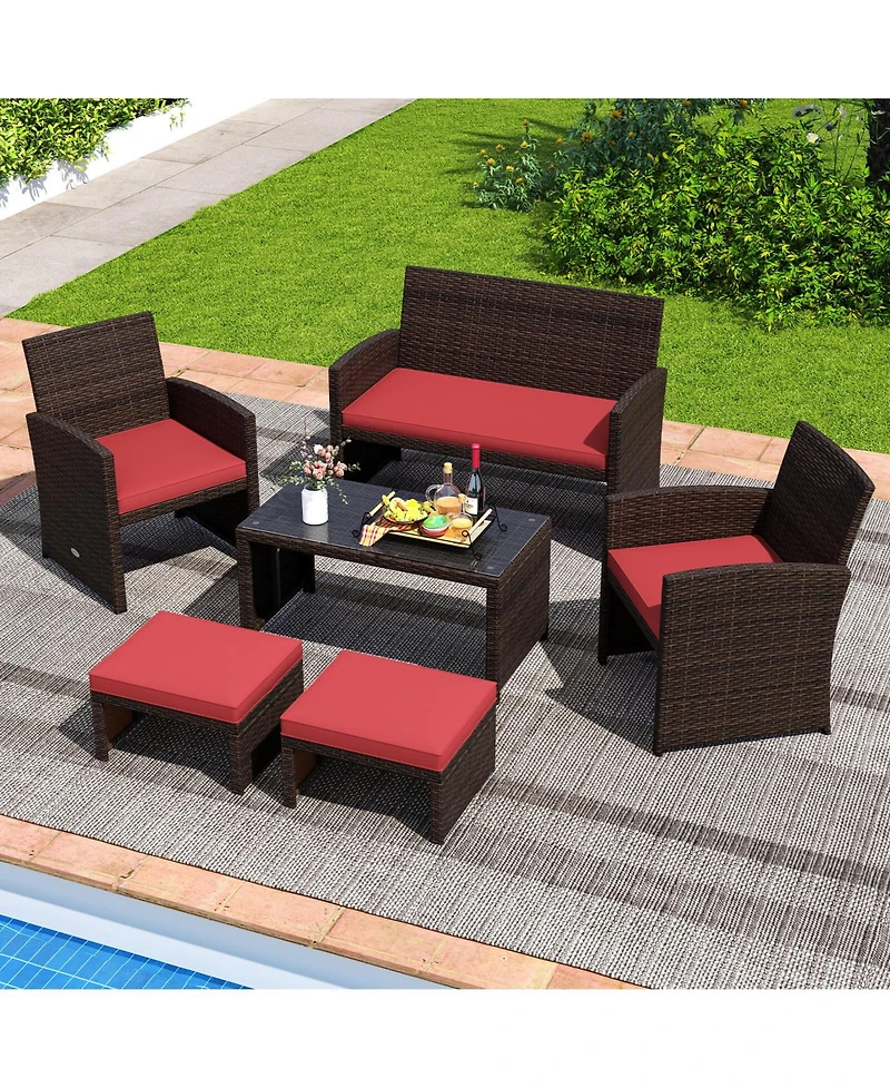 Costway Patio Pe Rattan Ottomans with Soft Zippered Cushions for Deck Outdoor