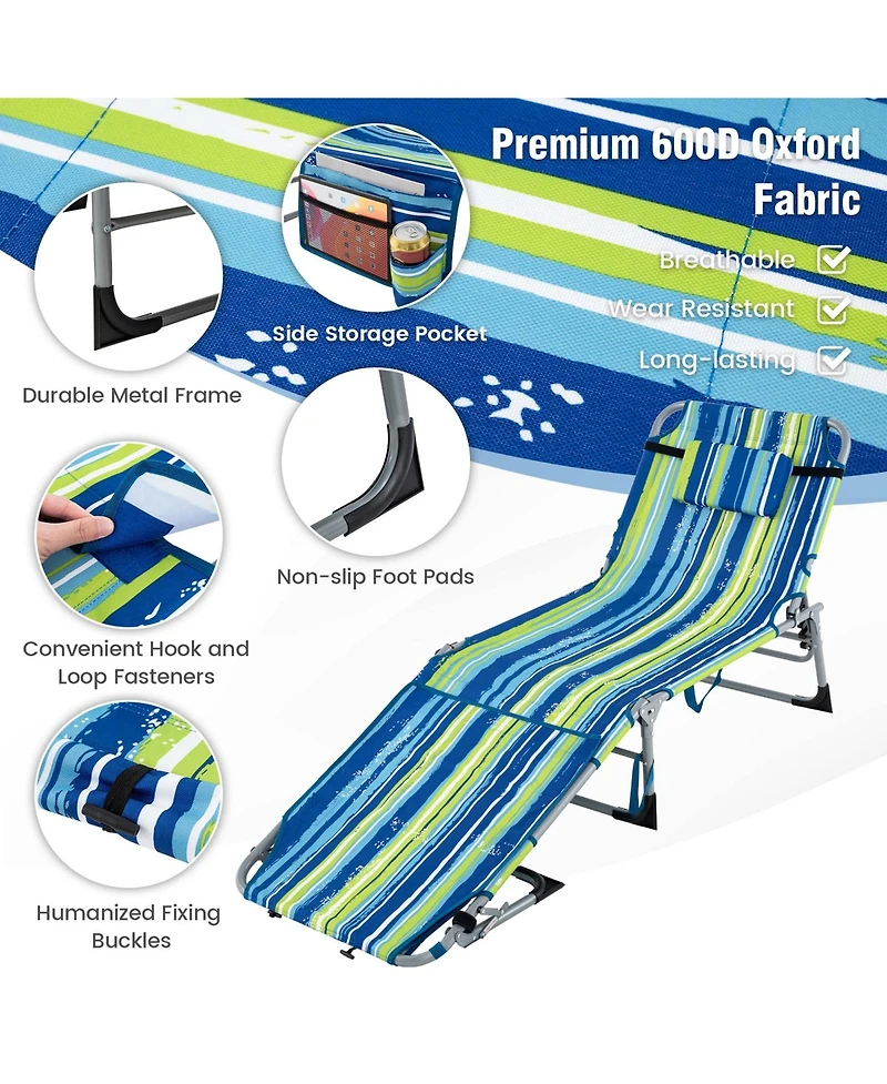 Costway Outdoor Folding Chaise 5-Position Lounge Chair with Face Hole & Adjustable Footrest