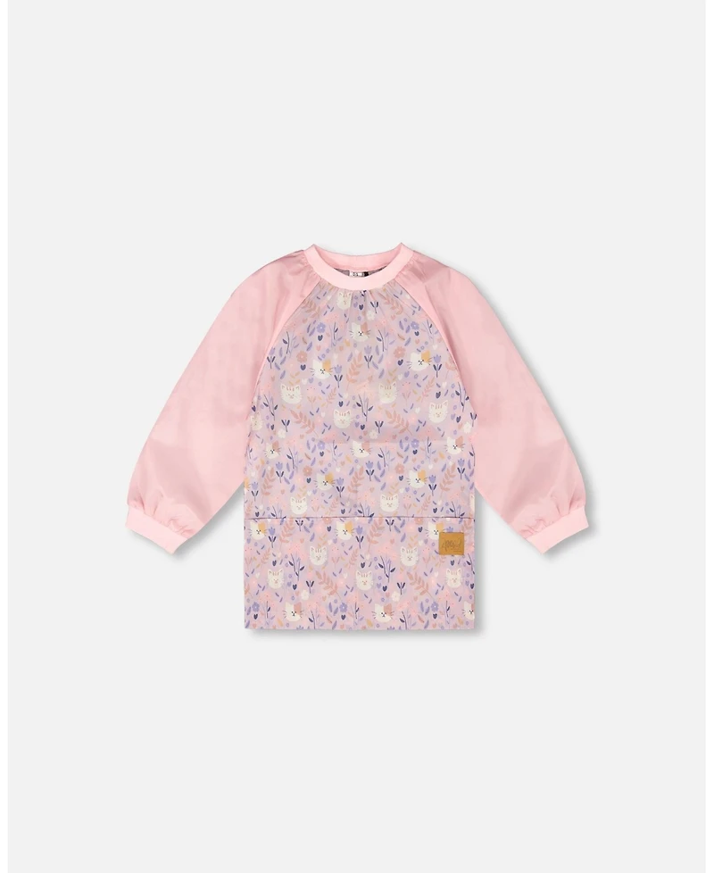 Deux par Deux Girl School Apron Lilac Cat Print - Toddler|Child