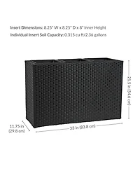 3-Section Wicker Planter Box for Indoor or Outdoor Use - Black