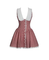 Miss Circle Women's Nala Red Gingham Eyelet Lace Trim Peterpan Collar Mini Dress