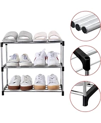 Vanirror Stackable Small Shoe Rack, Entryway, Hallway and Closet Space Saving Storage and Organization (3-Tier, Black)