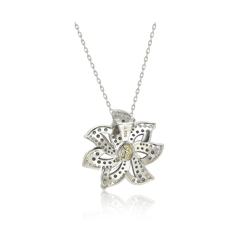 Suzy Levian Sterling Silver Sapphire & Created White Sapphire Petite Flower Pendant