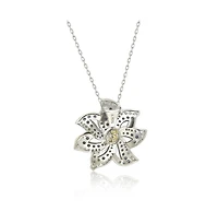 Suzy Levian Sterling Silver Sapphire & Created White Sapphire Petite Flower Pendant