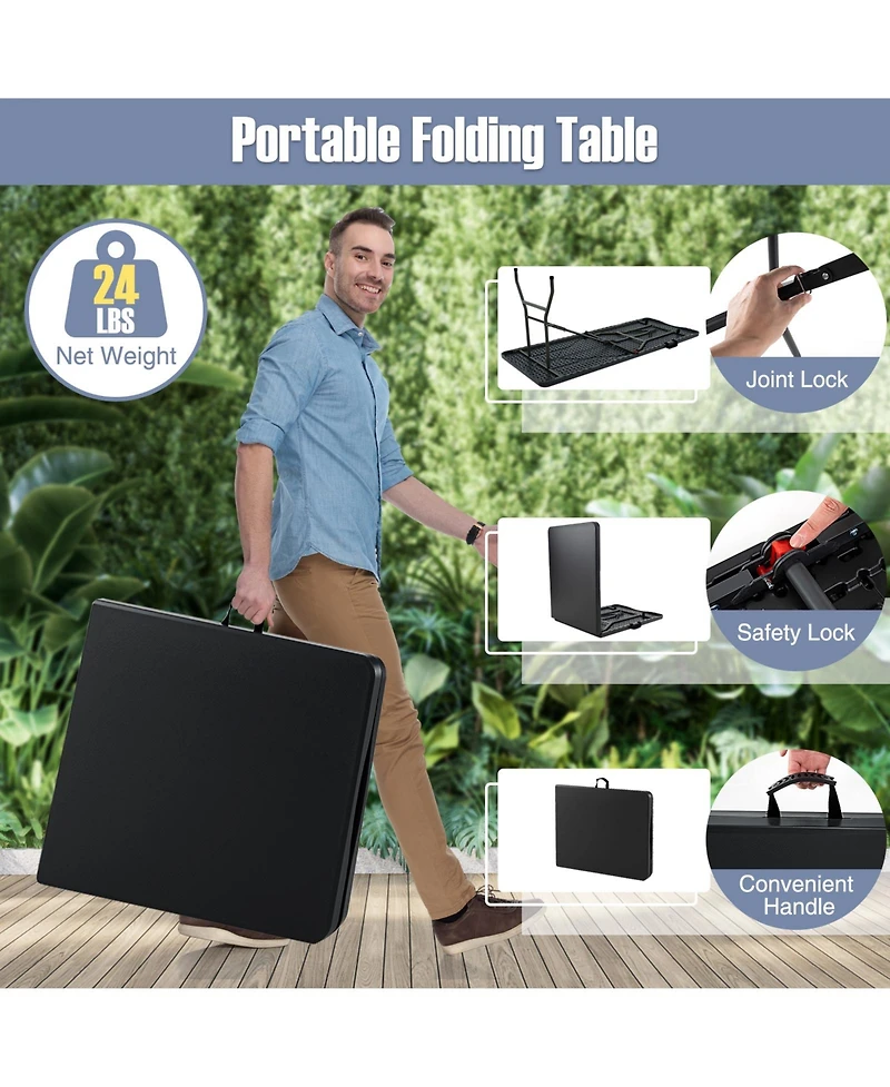 6 Feet Portable Folding Table 350 lbs Capacity Fold-in-Half with Hdpe Tabletop